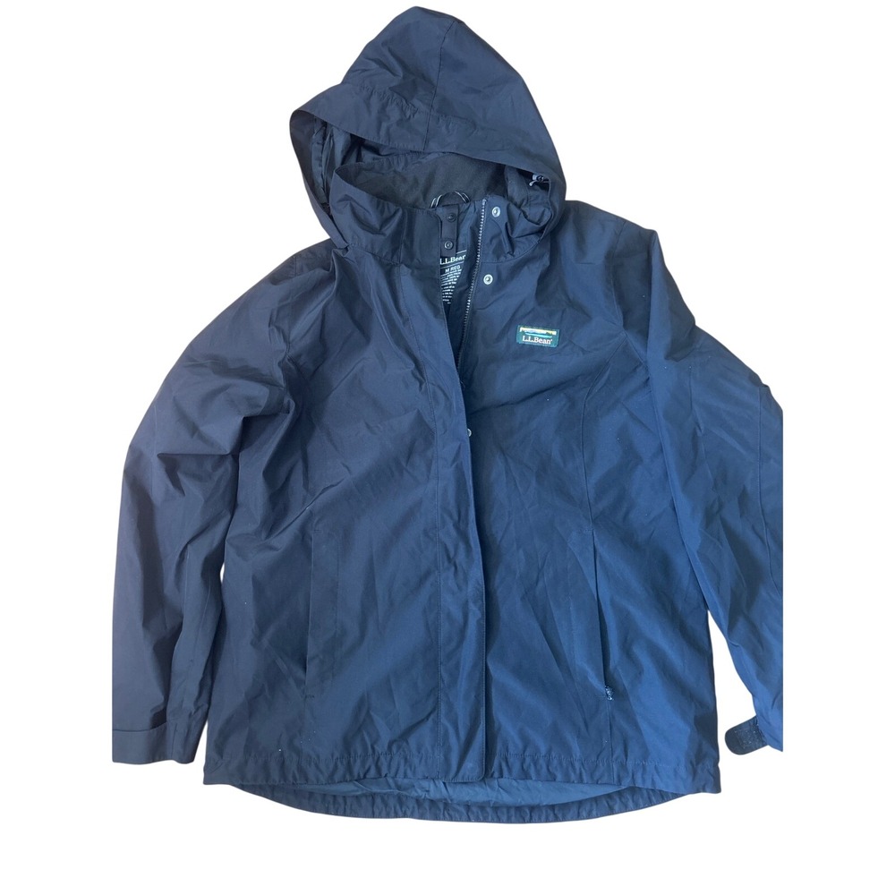 LL Bean Womens Black Trail Model Rain Jacket Hooded Windbreaker 501839 Medium